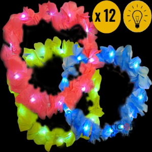 COLLAR HAWAIANO FLOREADO FLUO LUMINOSO PLENOS SURTIDOS X 12